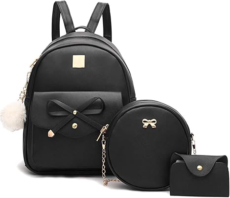 Zaino in pelle alla moda a 3 pezzi con fiocco per ragazze, borsa a tracolla per donna.