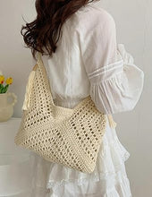 Carica l'immagine nel visualizzatore di Gallery, Borse di paglia da donna, borsa tote grande intrecciata, borsa da spiaggia in paglia, borse a tracolla, borsette, borsette estive, borsa hobo in paglia