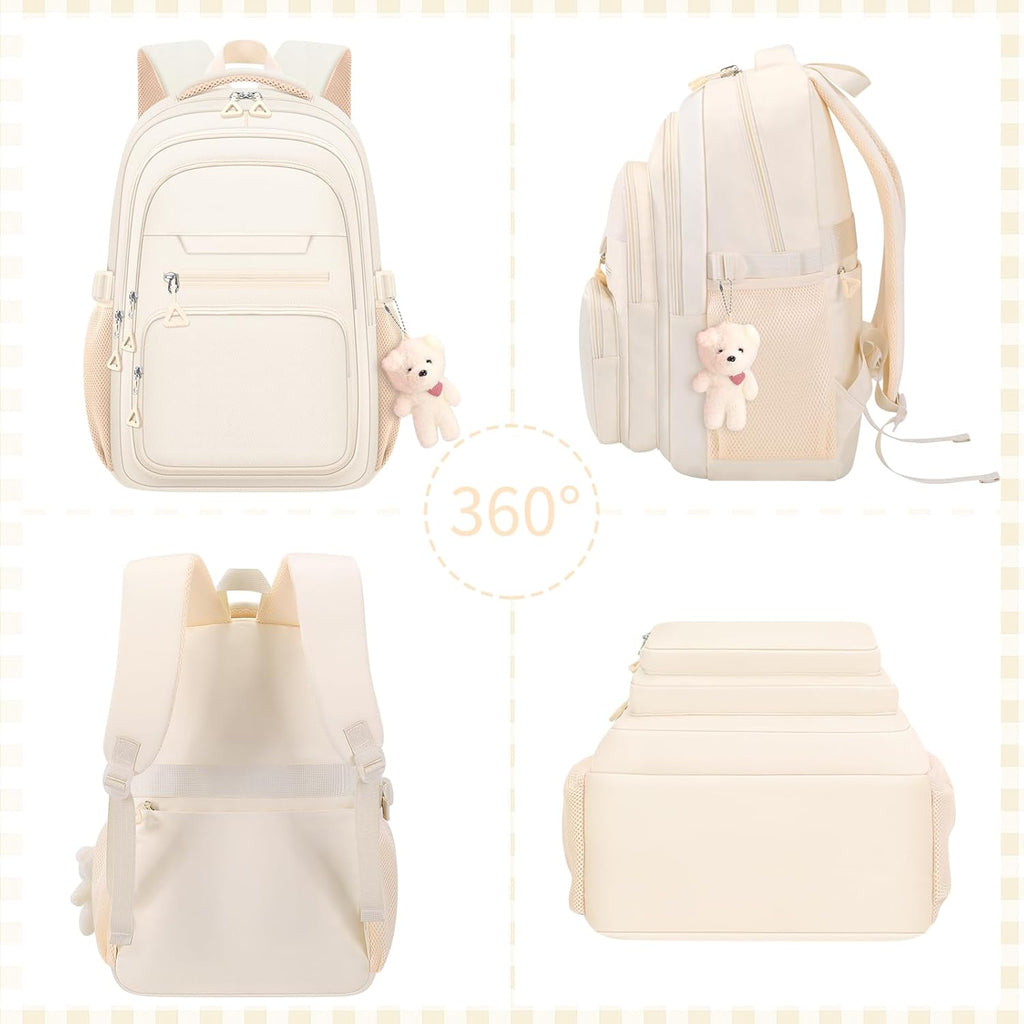 Zaino carino per ragazze per la scuola, bambini, viaggi, università, zaino per donne e adolescenti, zaini beige, zaino estetico per laptop