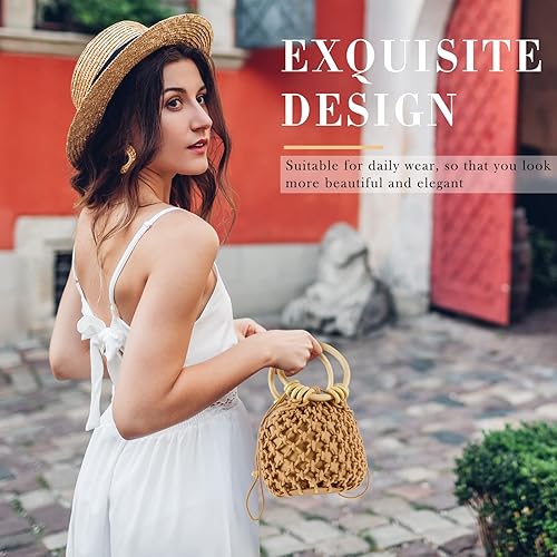 Mini pochette tote, 2 paia di orecchini in rattan per donna, borsa a tracolla, pochette intrecciata bohémien, borsa a secchiello