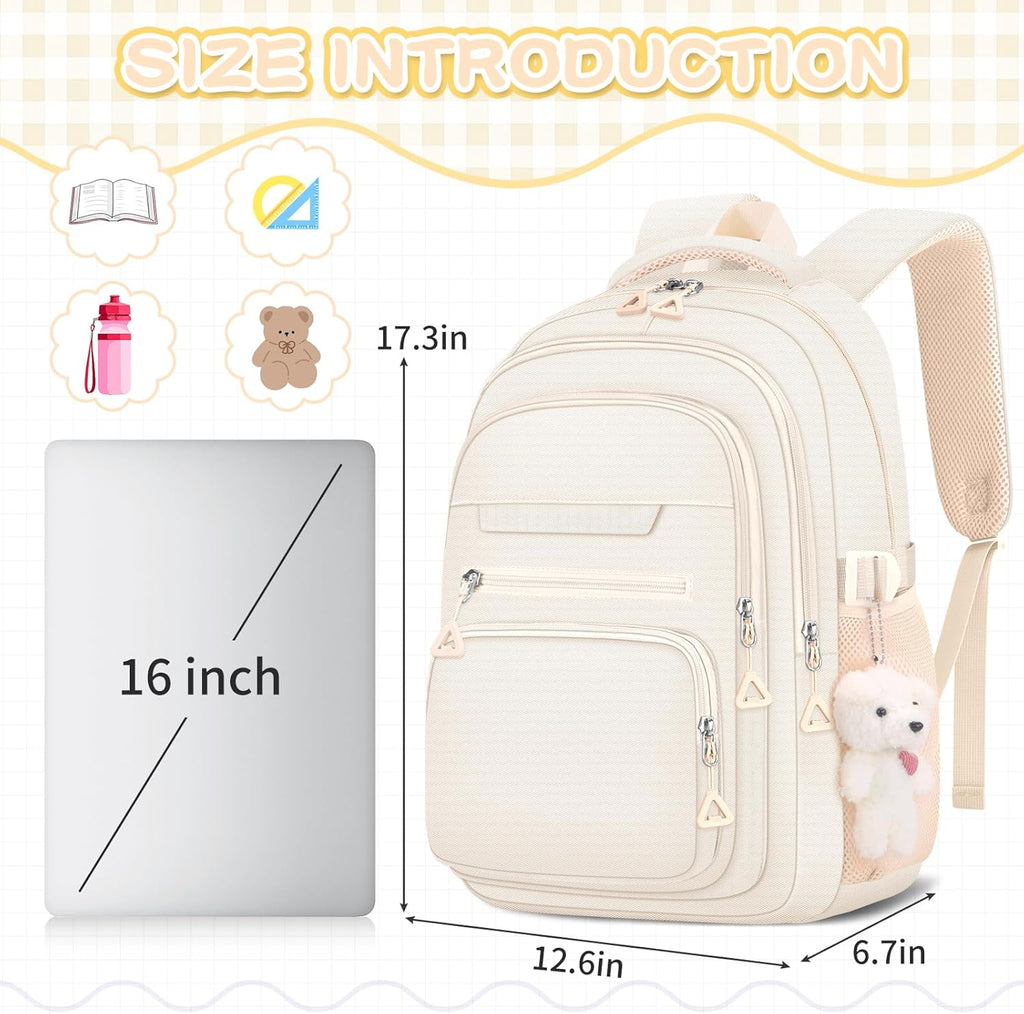 Zaino carino per ragazze per la scuola, bambini, viaggi, università, zaino per donne e adolescenti, zaini beige, zaino estetico per laptop