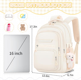 Zaino carino per ragazze per la scuola, bambini, viaggi, università, zaino per donne e adolescenti, zaini beige, zaino estetico per laptop