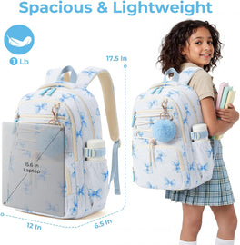 Zaino in velluto a coste per bambine, grazioso zaino scolastico dal design accattivante con molteplici tasche, borsa leggera adatta a laptop da 15,6