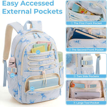 Carica l'immagine nel visualizzatore di Gallery, Zaino in velluto a coste per bambine, grazioso zaino scolastico dal design accattivante con molteplici tasche, borsa leggera adatta a laptop da 15,6".