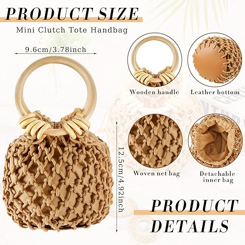 Mini pochette tote, 2 paia di orecchini in rattan per donna, borsa a tracolla, pochette intrecciata bohémien, borsa a secchiello