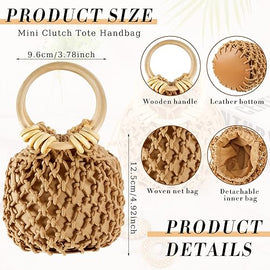 Mini pochette tote, 2 paia di orecchini in rattan per donna, borsa a tracolla, pochette intrecciata bohémien, borsa a secchiello